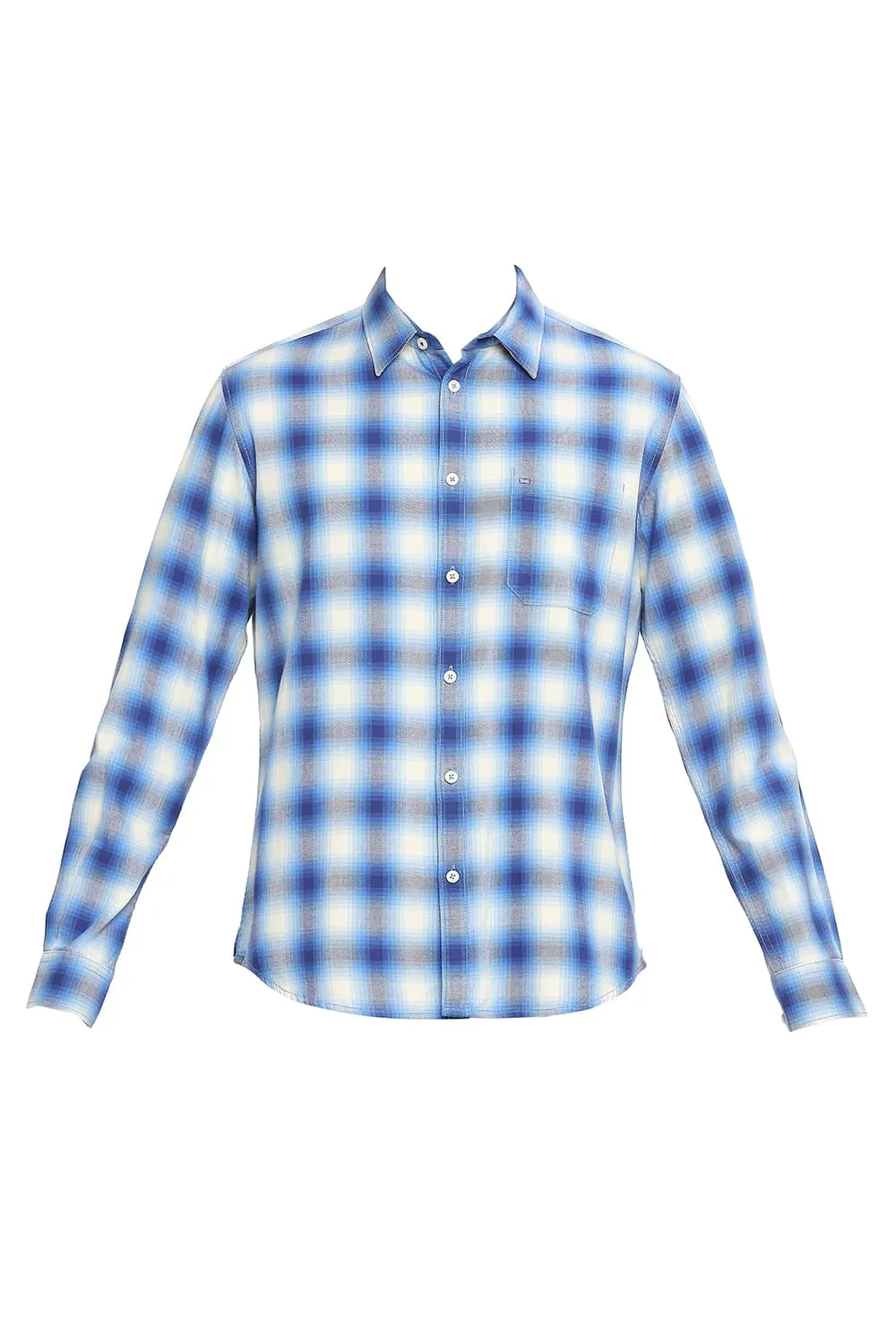 Slim Fit Cotton Brushed Twill Checks Shirt