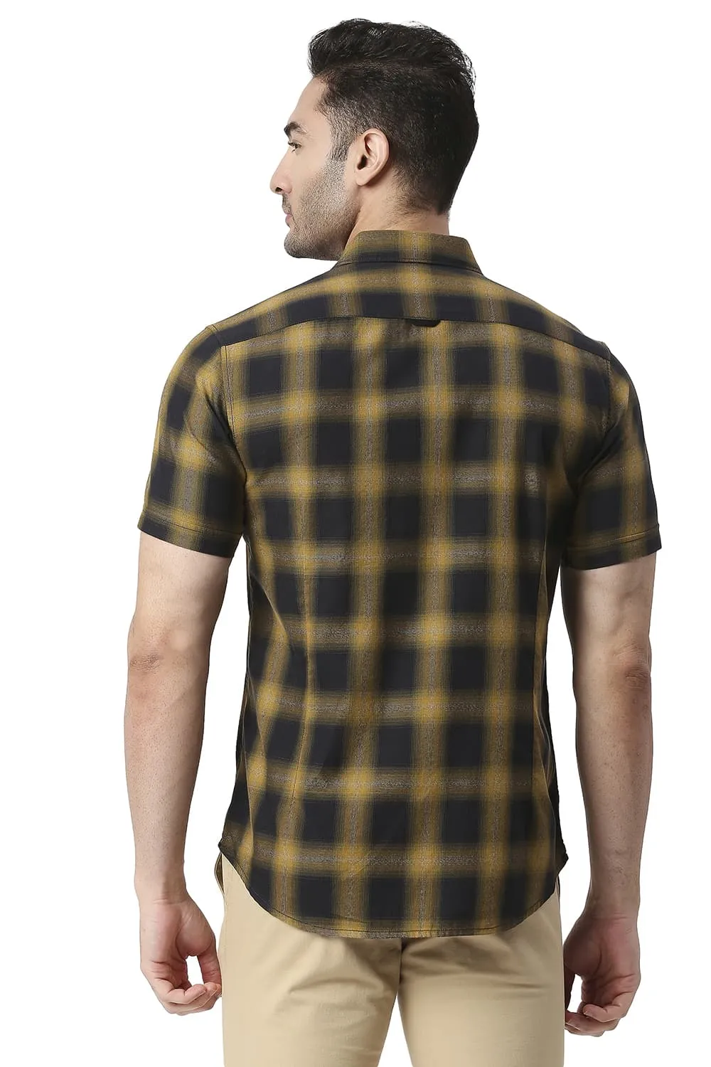 Slim Fit Cotton Grindle Checks Halfsleeves Shirt