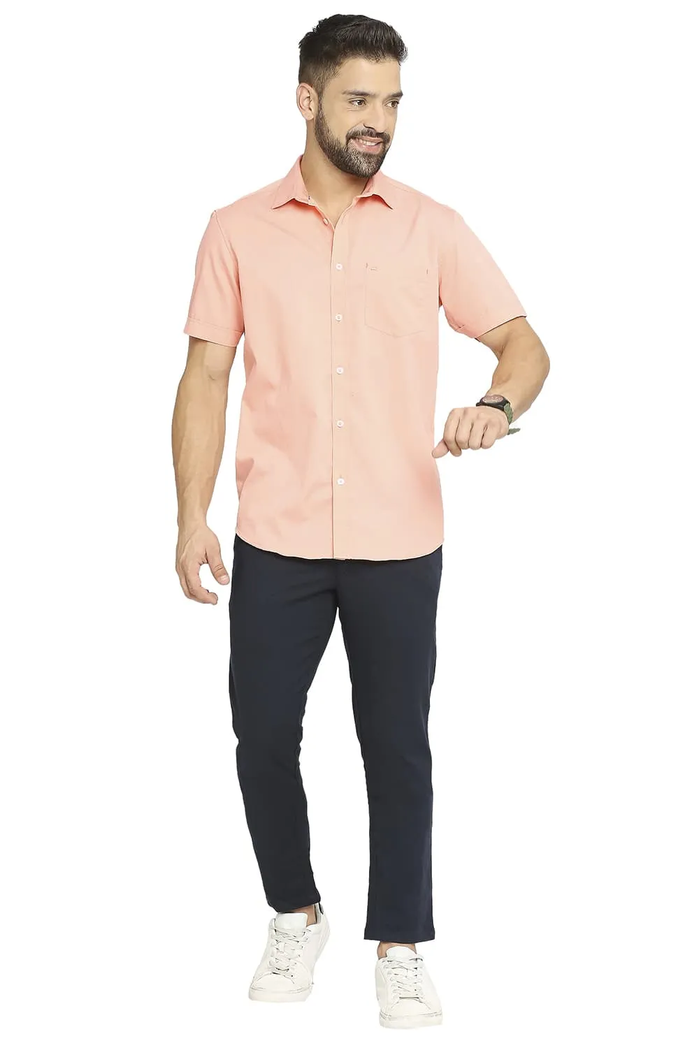 Slim Fit Cotton Polyester Cavalary Twill Halfsleeves Shirt