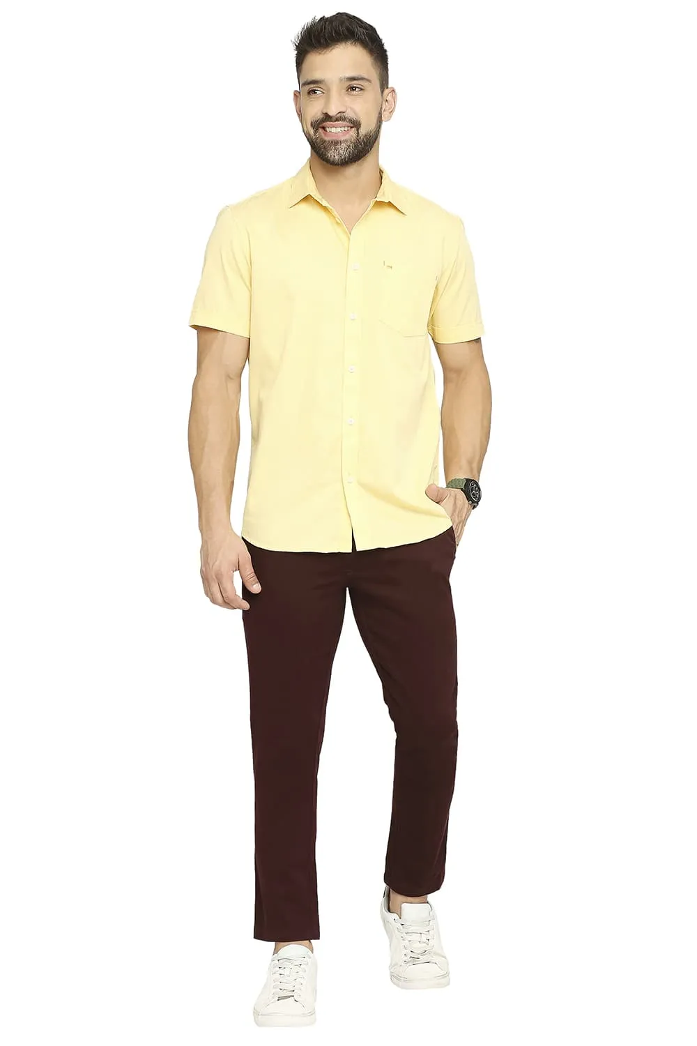 Slim Fit Cotton Polyester Cavalary Twill Halfsleeves Shirt