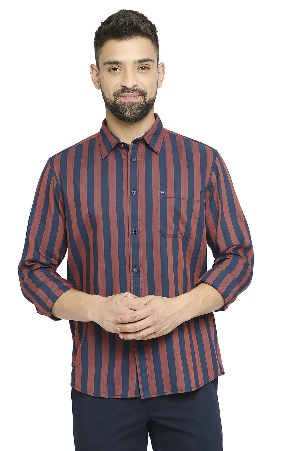 Slim Fit Cotton Polyester Twill Stripe Shirt