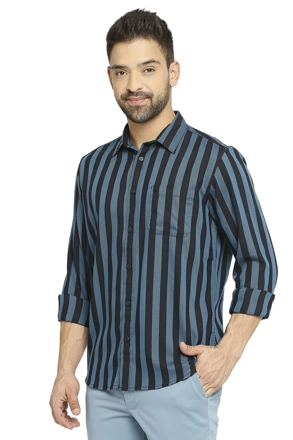 Slim Fit Cotton Polyester Twill Stripe Shirt