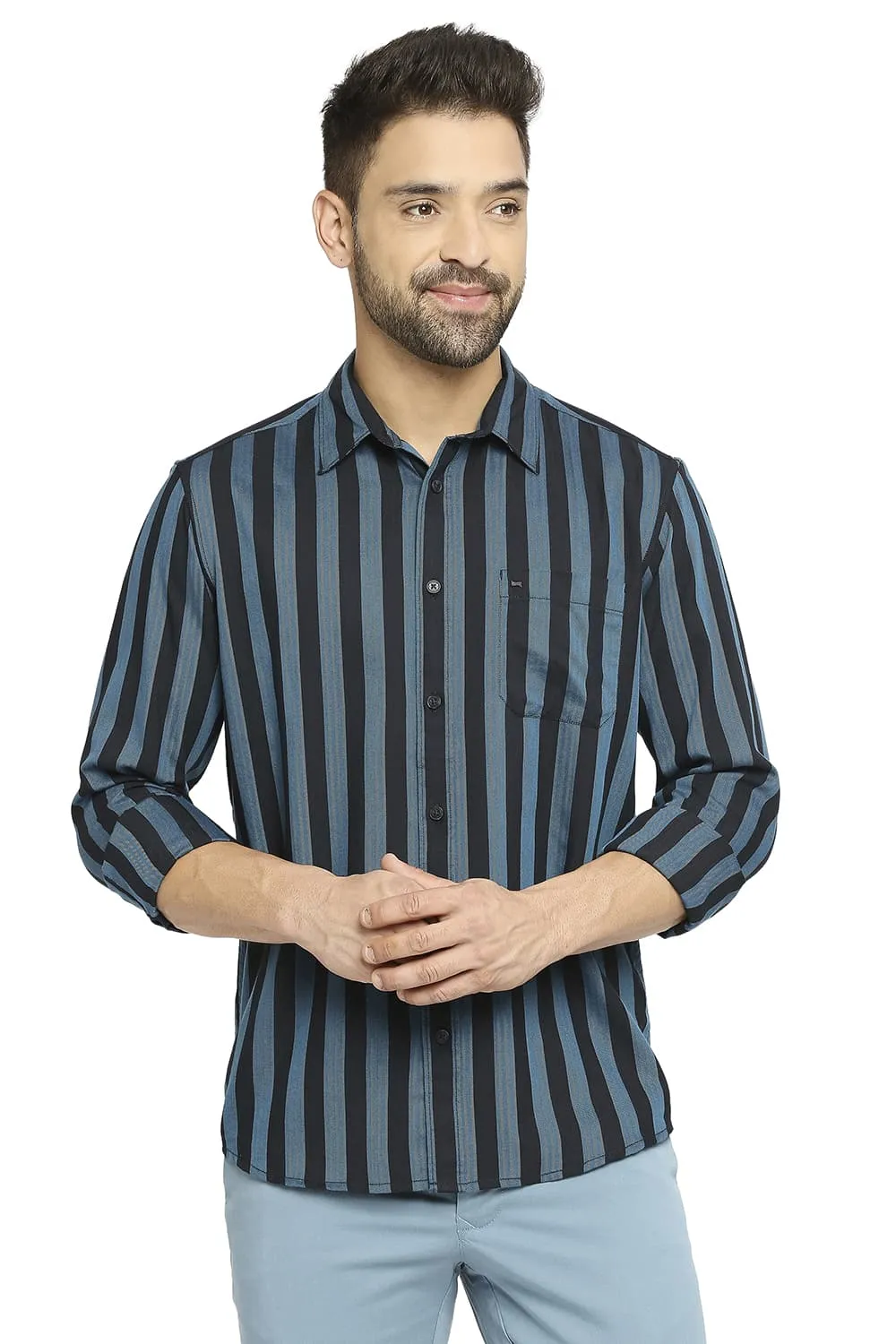 Slim Fit Cotton Polyester Twill Stripe Shirt