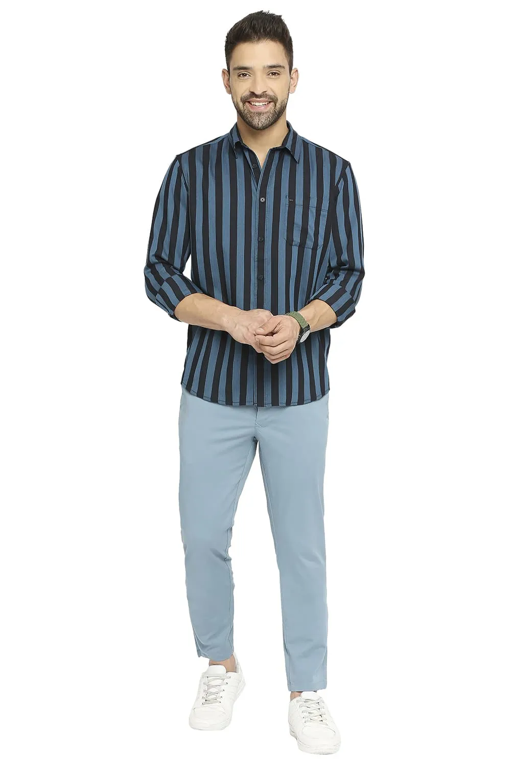 Slim Fit Cotton Polyester Twill Stripe Shirt