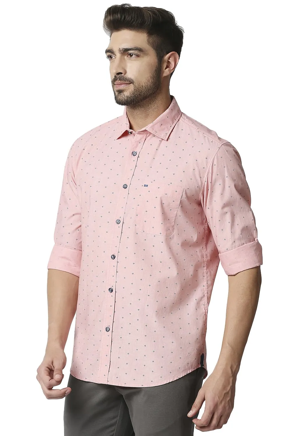 Slim Fit Fil-a-fil Printed Shirt