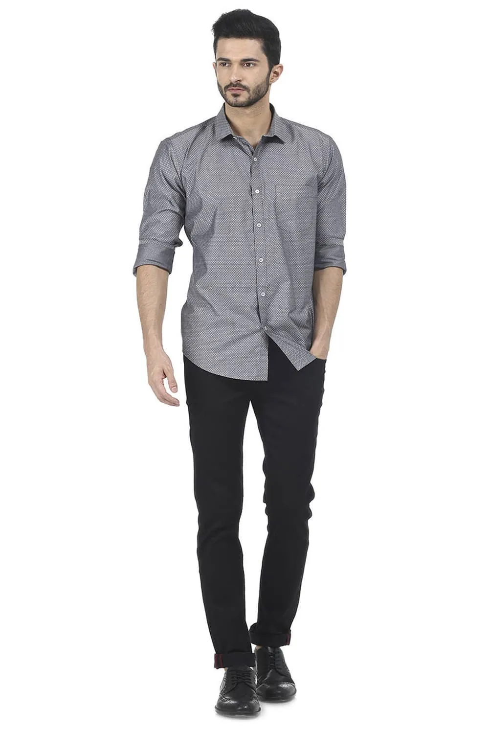 Slim Fit Grey Sand Dobby Shirt