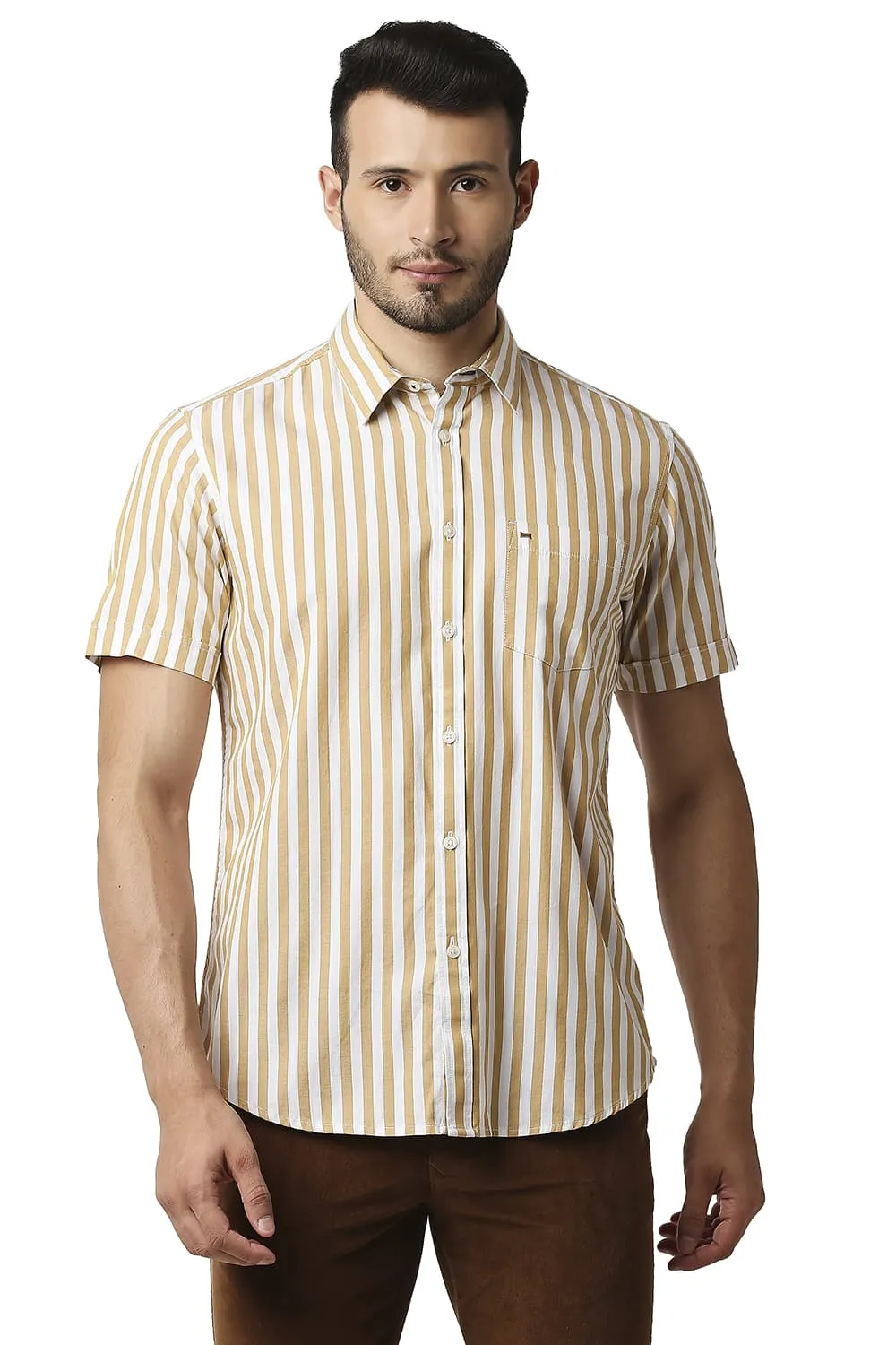 Slim Fit Herring Bone Stripe Halfsleeves Shirt