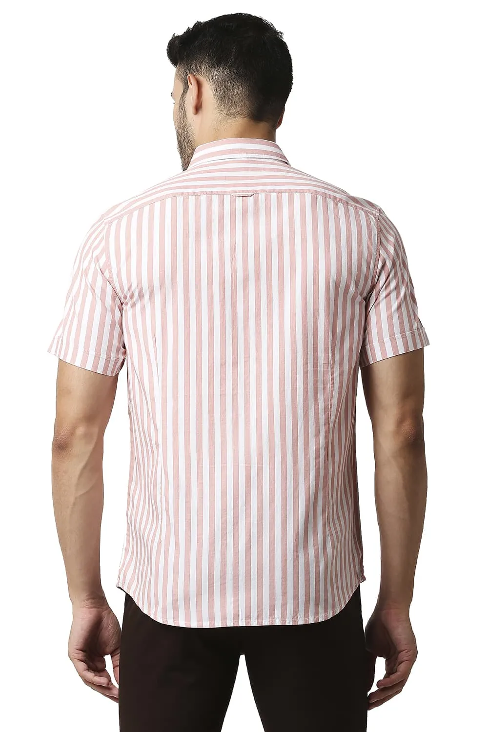 Slim Fit Herring Bone Stripe Halfsleeves Shirt