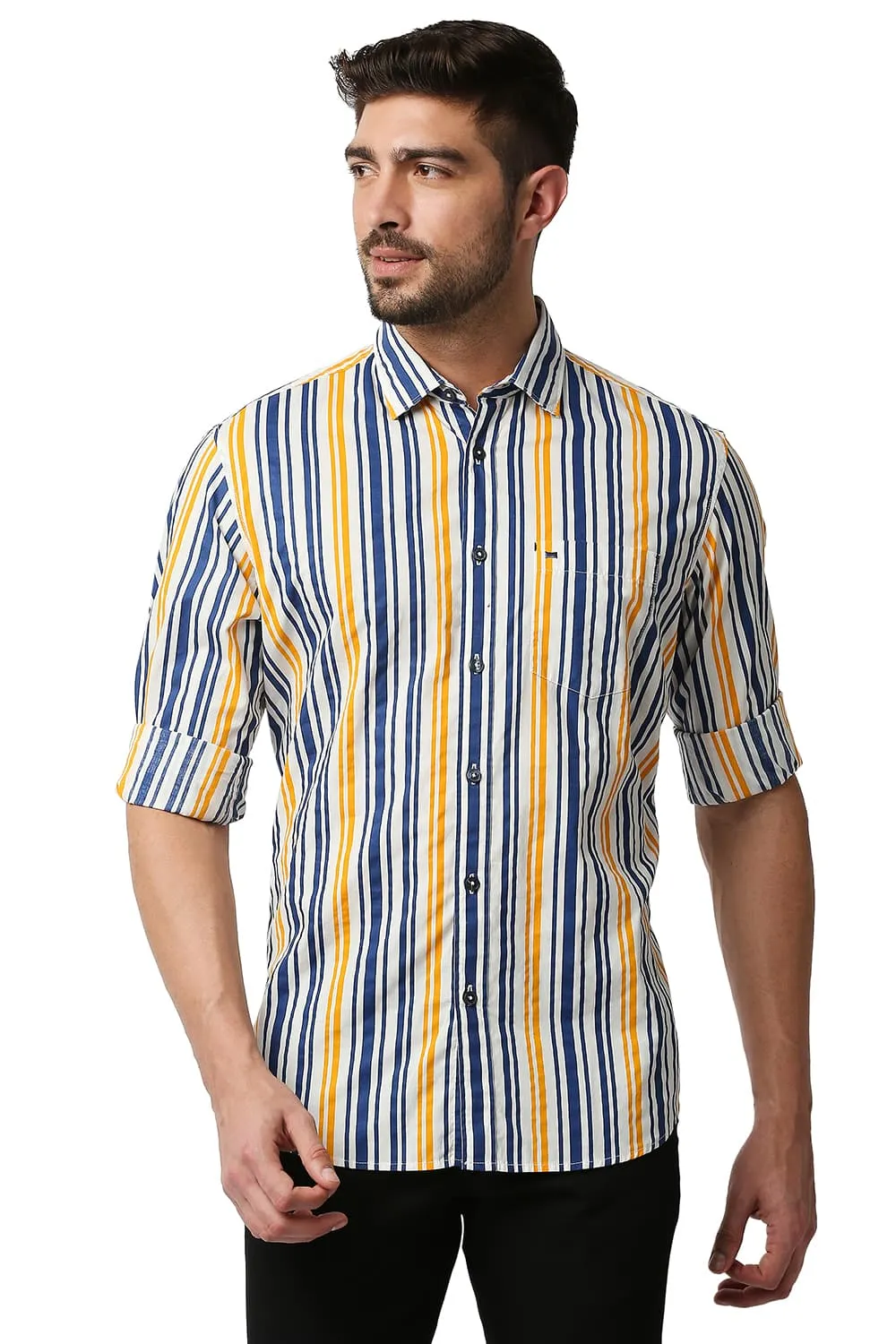 Slim Fit Poplin Print Stripe Shirt