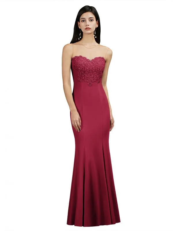 Sweetheart Sleeveless Mermaid Evening Dress Lace Appliques Trumpet Bridesmaid Dress