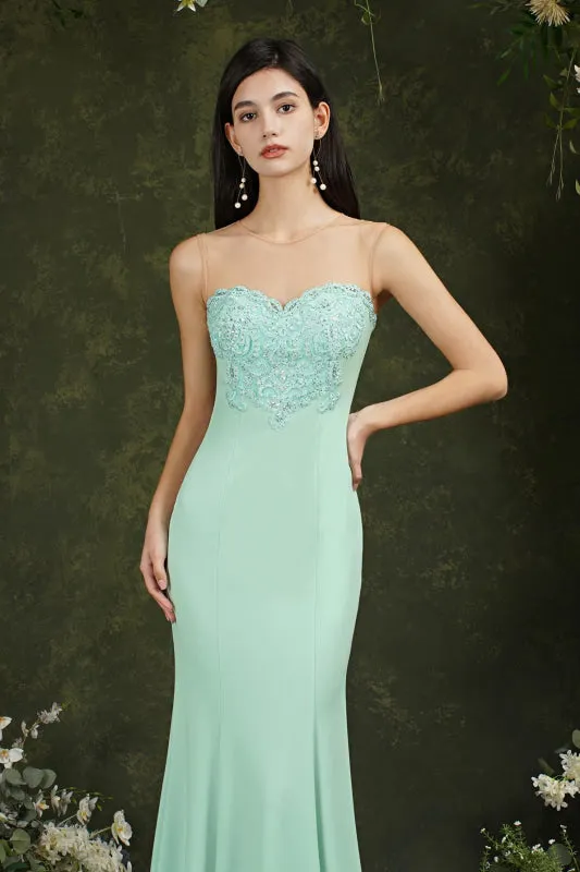 Sweetheart Sleeveless Mermaid Evening Dress Lace Appliques Trumpet Bridesmaid Dress