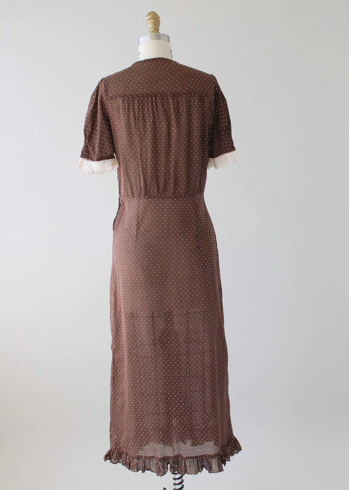 Vintage 1930s Brown Swiss Dot Day Dress