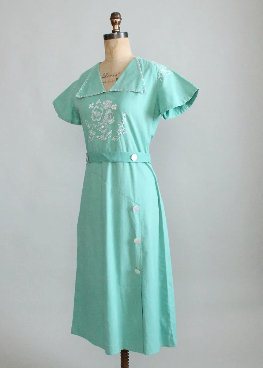 Vintage 1930s Embroidered Cotton Day Dress