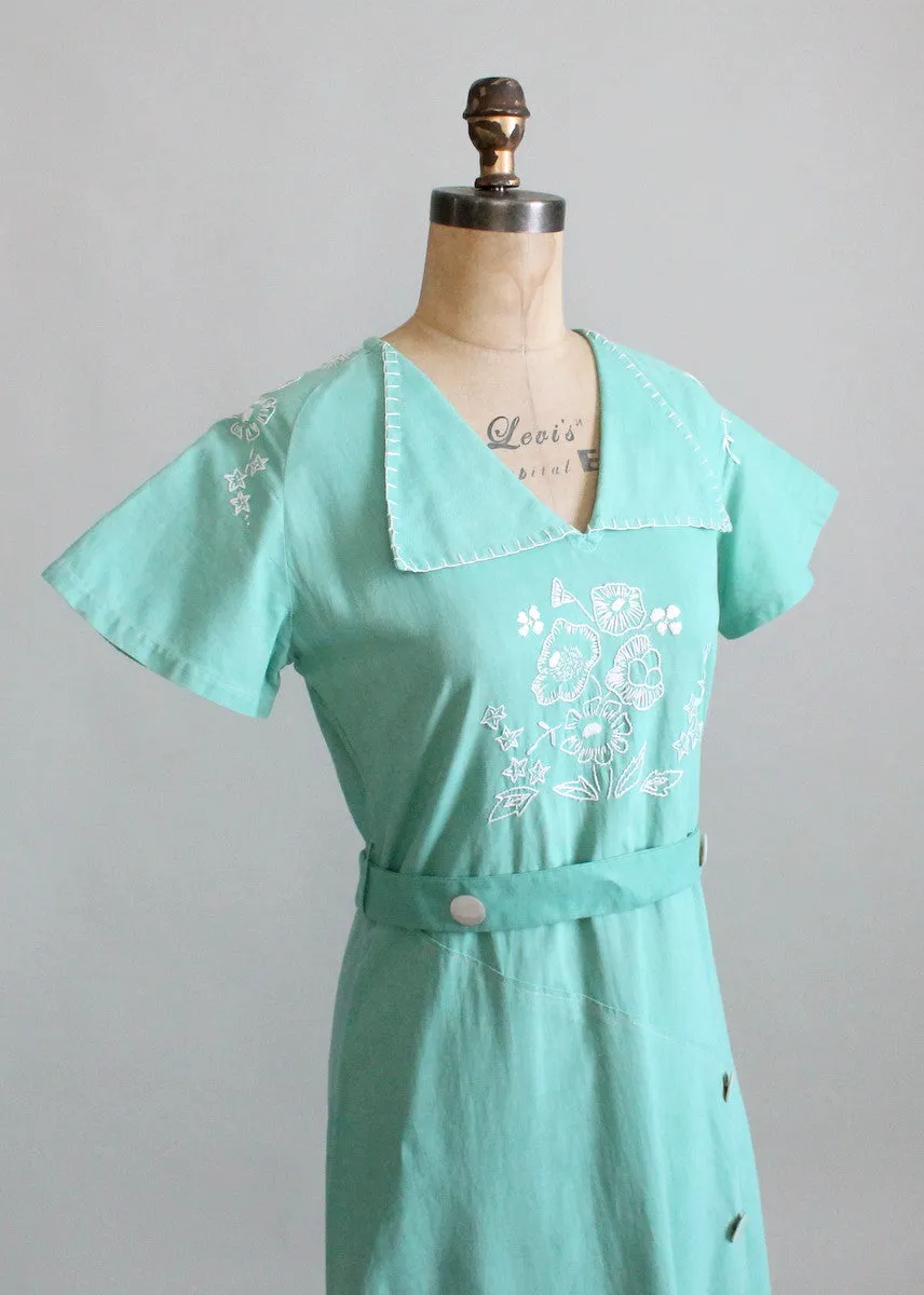 Vintage 1930s Embroidered Cotton Day Dress