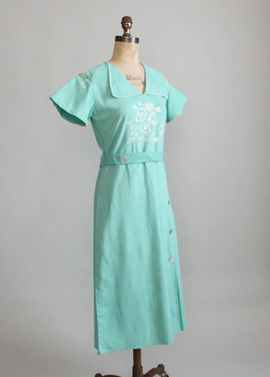 Vintage 1930s Embroidered Cotton Day Dress