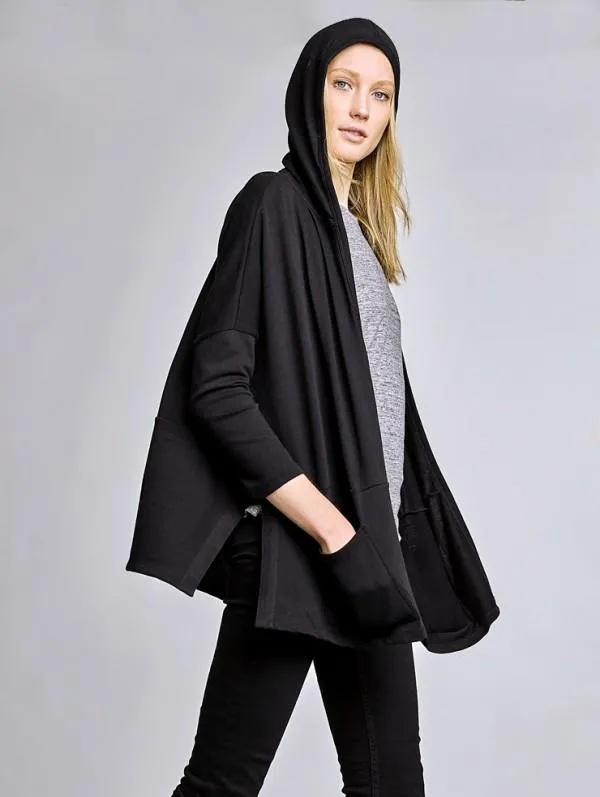 White   Warren- Open Hooded Cardigan Black