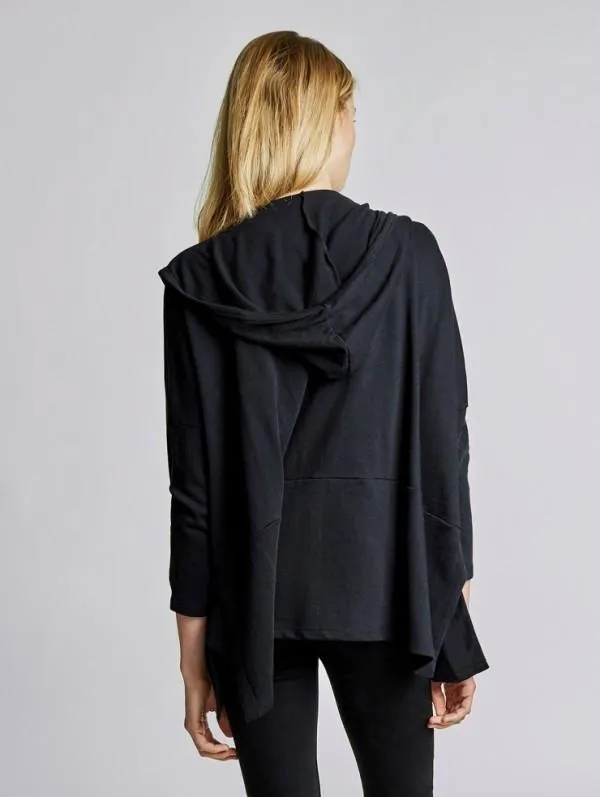 White   Warren- Open Hooded Cardigan Black