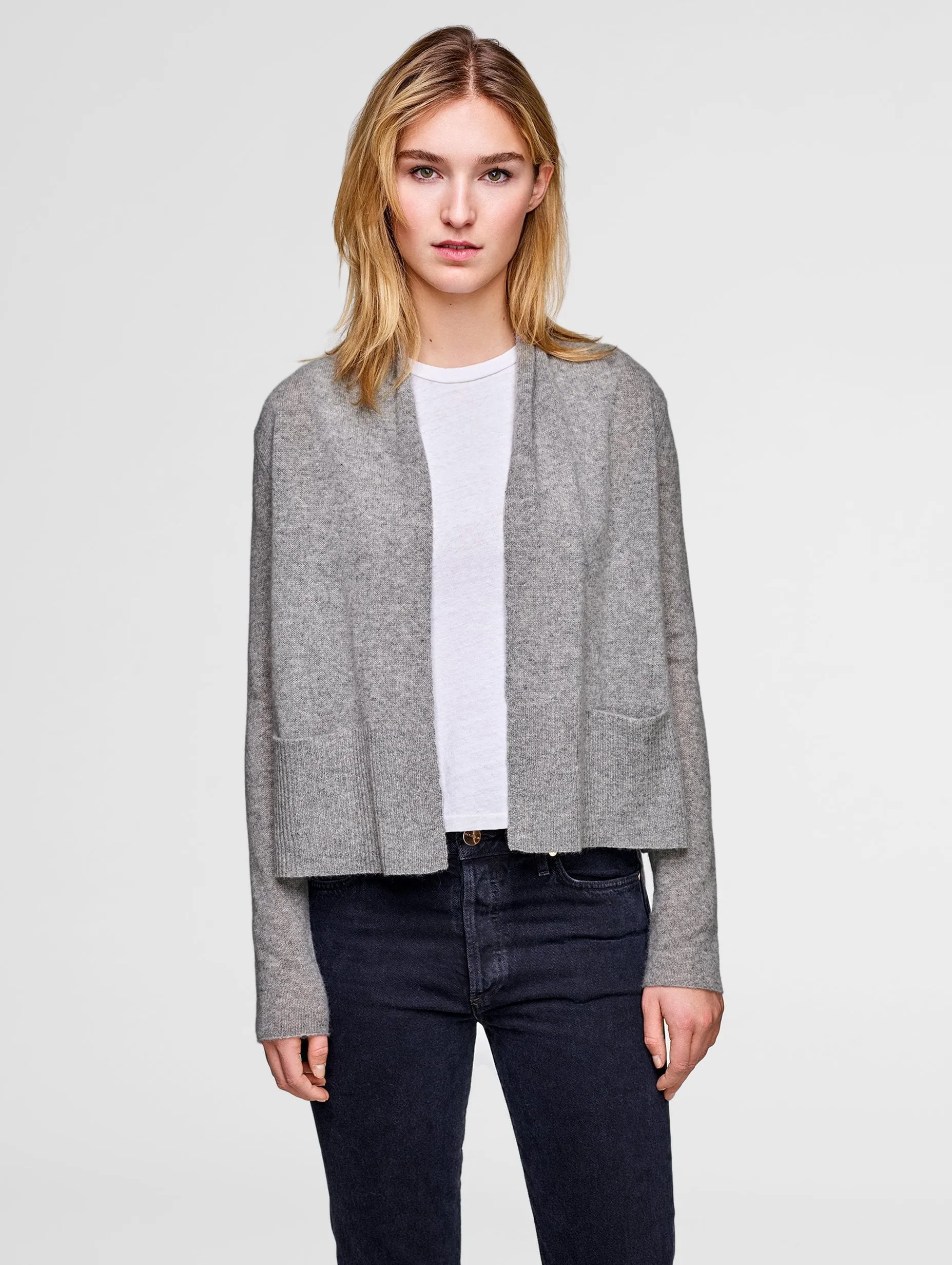 White   Warren - Shrunken Pocket Cardigan Grey Heather