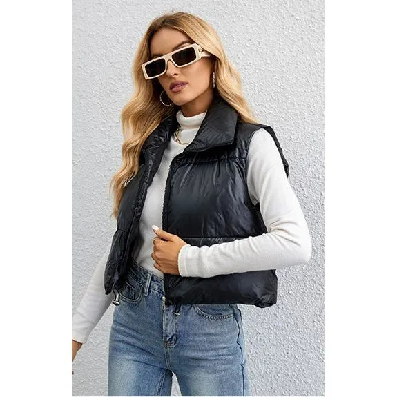 Zipper Lightweight Solid Puffer Jacket Vest