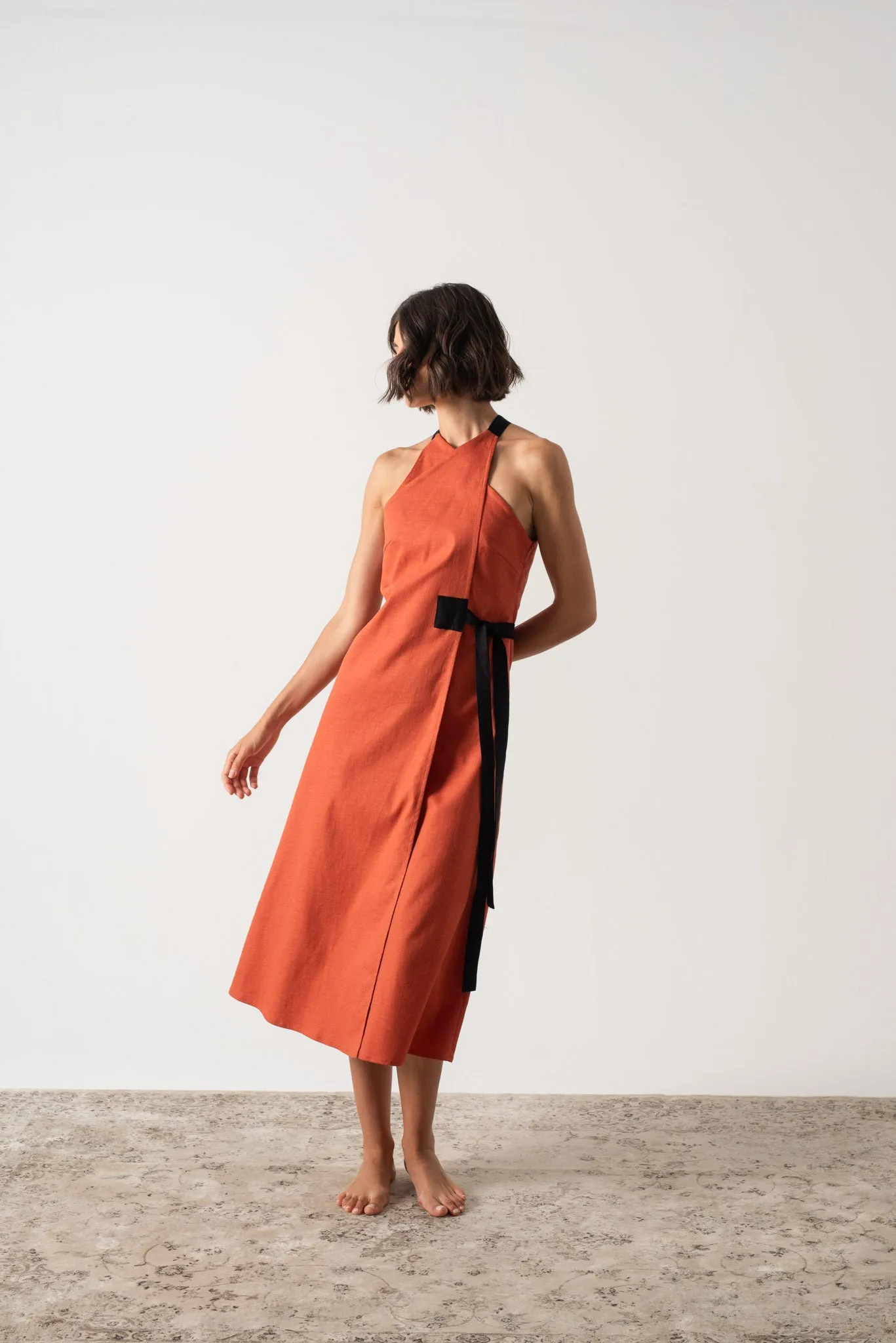 Zulu Linen Wrap Dress in Copper