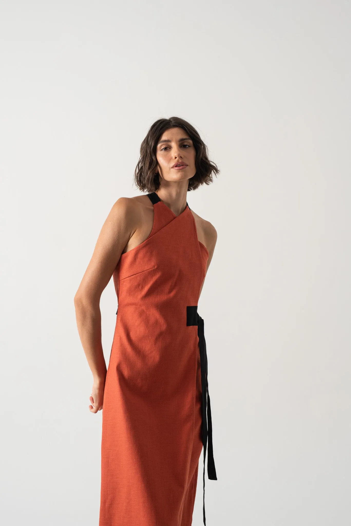 Zulu Linen Wrap Dress in Copper