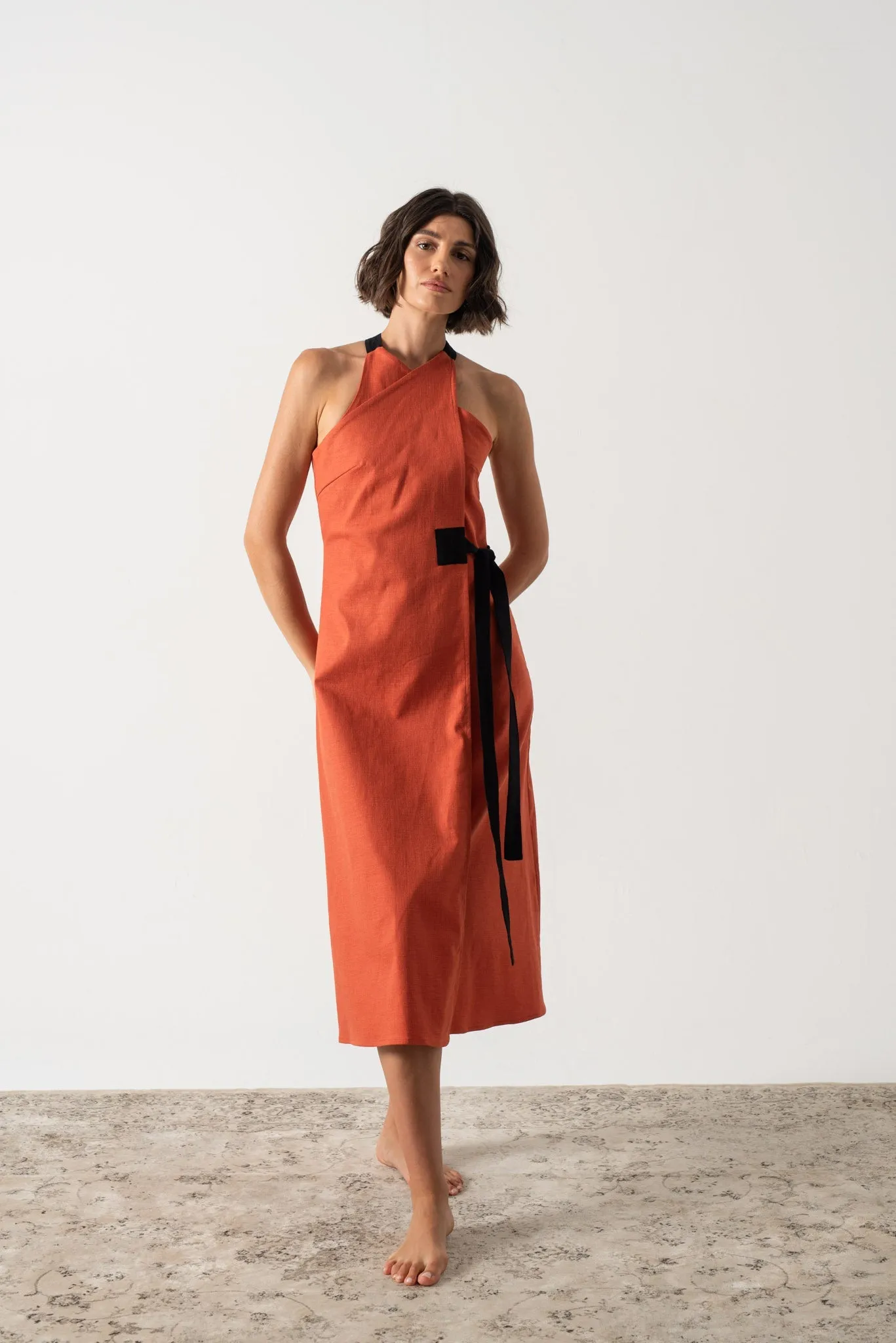 Zulu Linen Wrap Dress in Copper